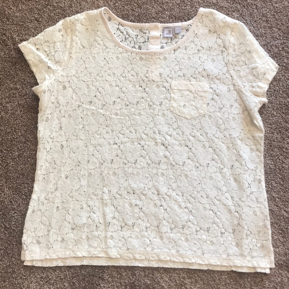 Boho Ivory Lace Pocket Tee Shirt